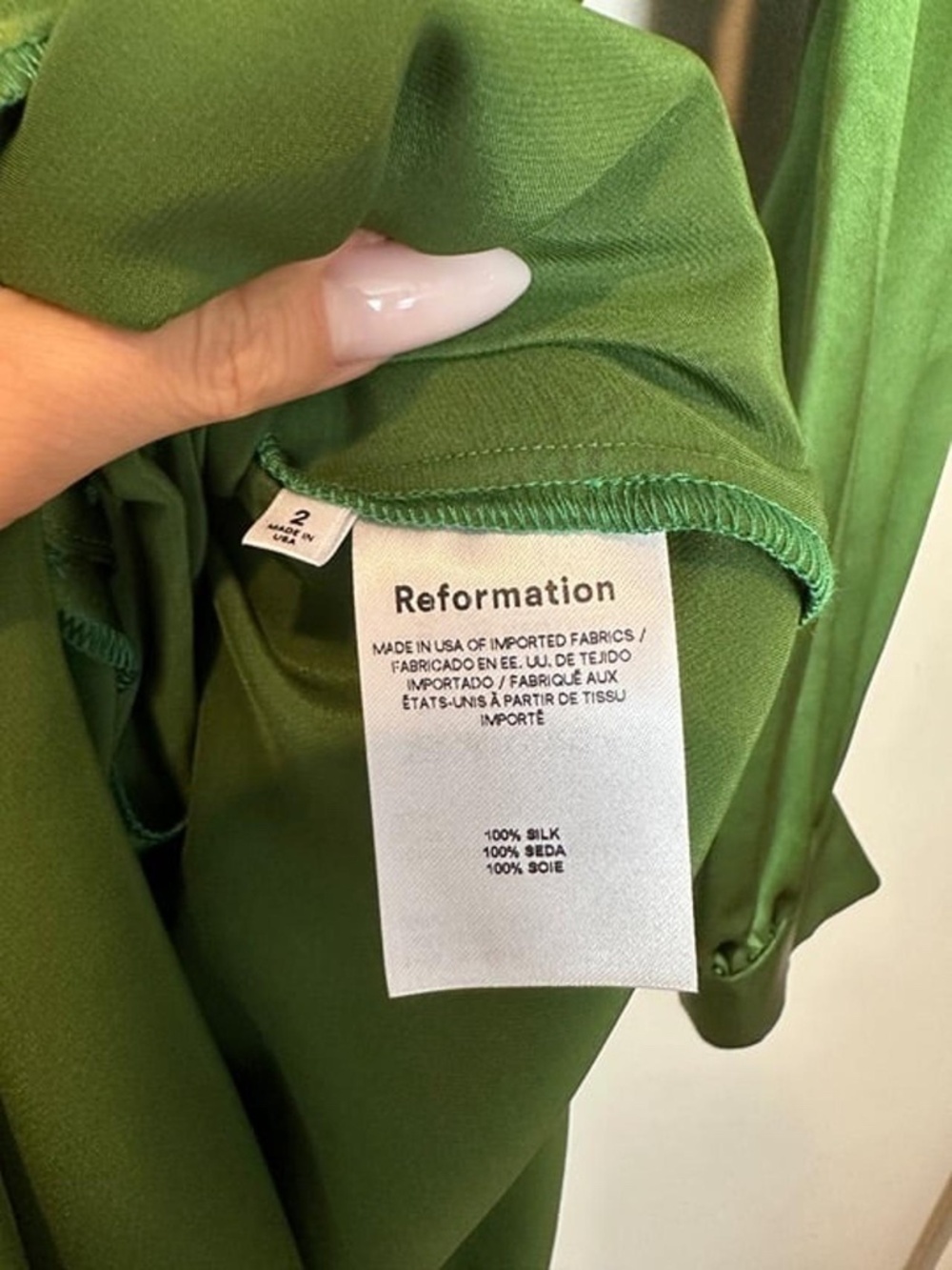 Reformation Nicola Dress Palm Green - Size 2 - Picture 3 of 4